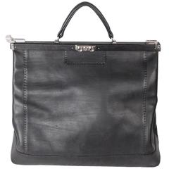 VINTAGE Black Leather LARGE Doctor Bag TRAVEL BAG Weekender