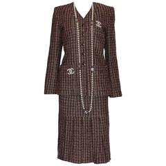 Classy Chanel Pleated Skirt Tweed Suit 9