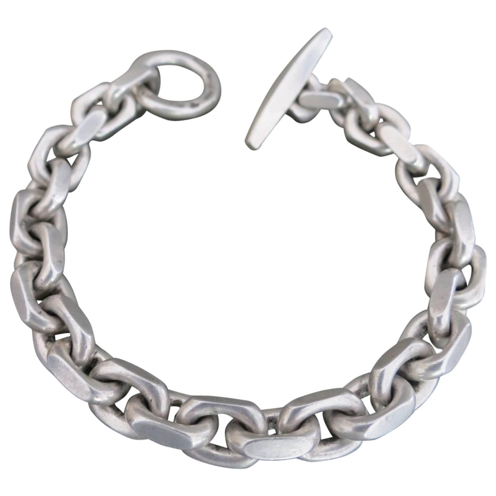 Vintage Silver Link Chain Anchor Bracelet Mid Century Danish F.Hingelberg