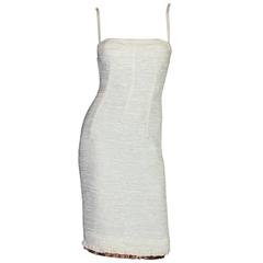 Dolce Gabbana Woven Boned Corset Dress & Coat Frayed Python Trimming