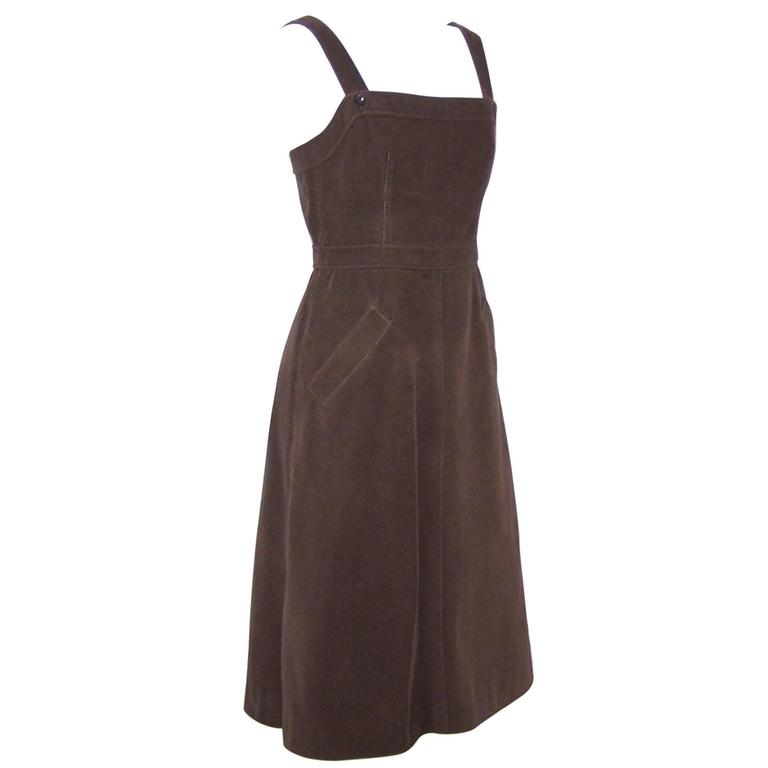 Courreges Brown Corduroy Jumper Dress 