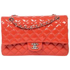 Chanel Classic Double Flap 26 Quilted Coral Pink Patent Leather 7