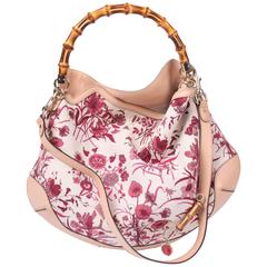 Gucci Canvas Floral Peggy Bamboo Top Handle Hobo - pink