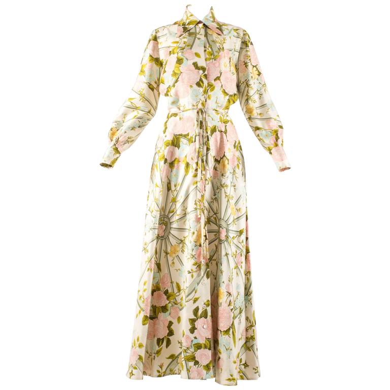 Hermes 1970s 'Romantique' couture silk floral maxi dress For Sale at ...