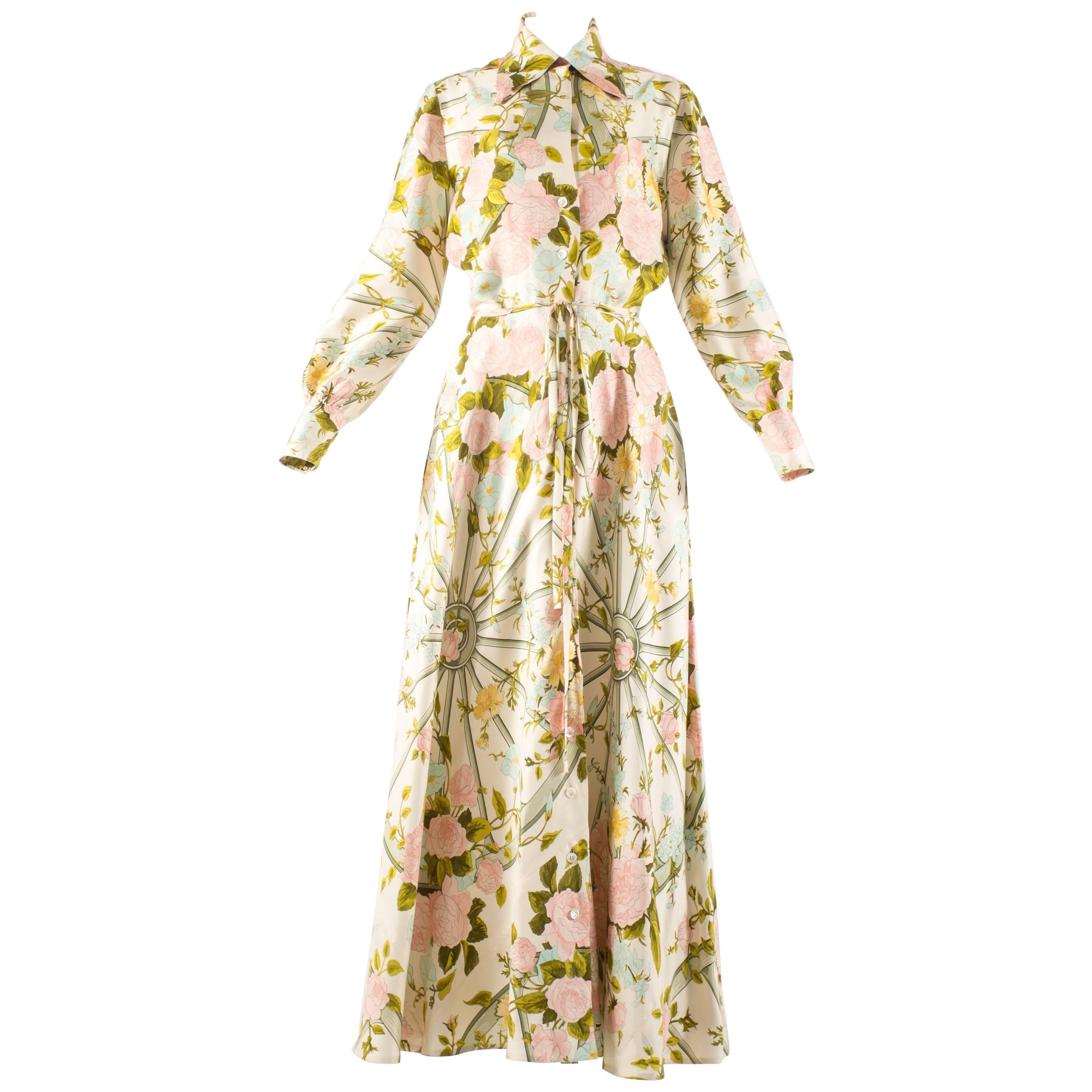 Hermes 1970s 'Romantique' couture silk floral maxi dress 