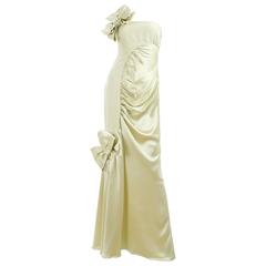 One Shoulder VALENTINO Evening Gown in Pistachio Green Satin and Crepe