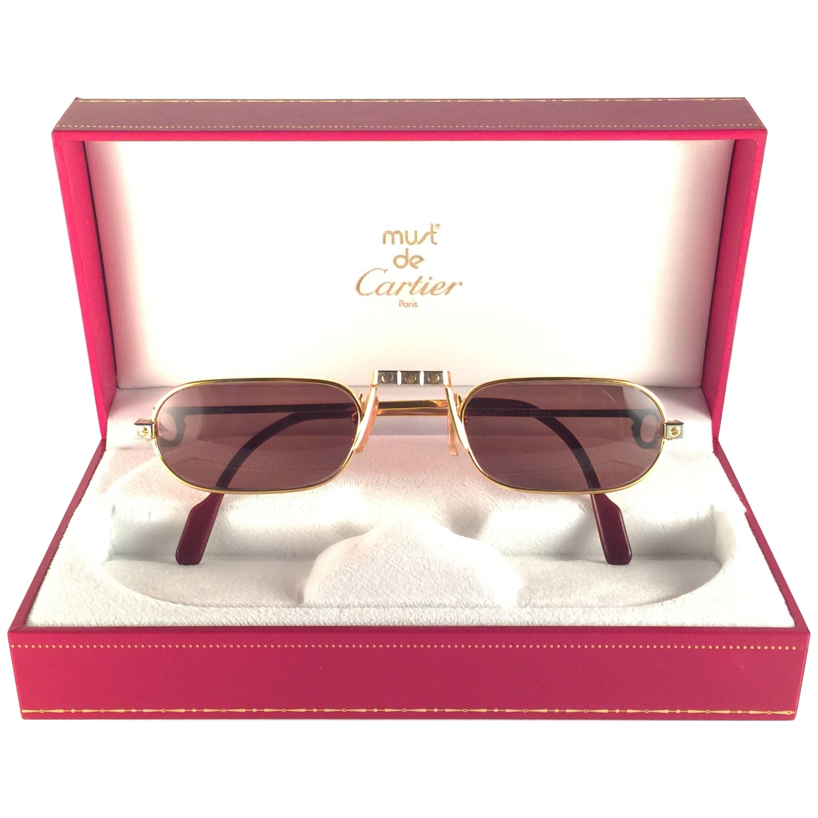 New Vintage Cartier Louis Santos Demi Lune 50mm Reading Gold Plated Sunglasses