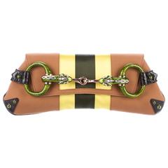 Gucci Tom Ford SS 2004 Striped Canvas Crocodile Jeweled Snake XXL Clutch Bag 7