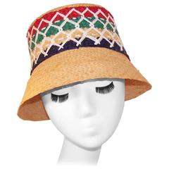 Vintage Colorful 1950's Italian Straw Resort Wear Beach Hat