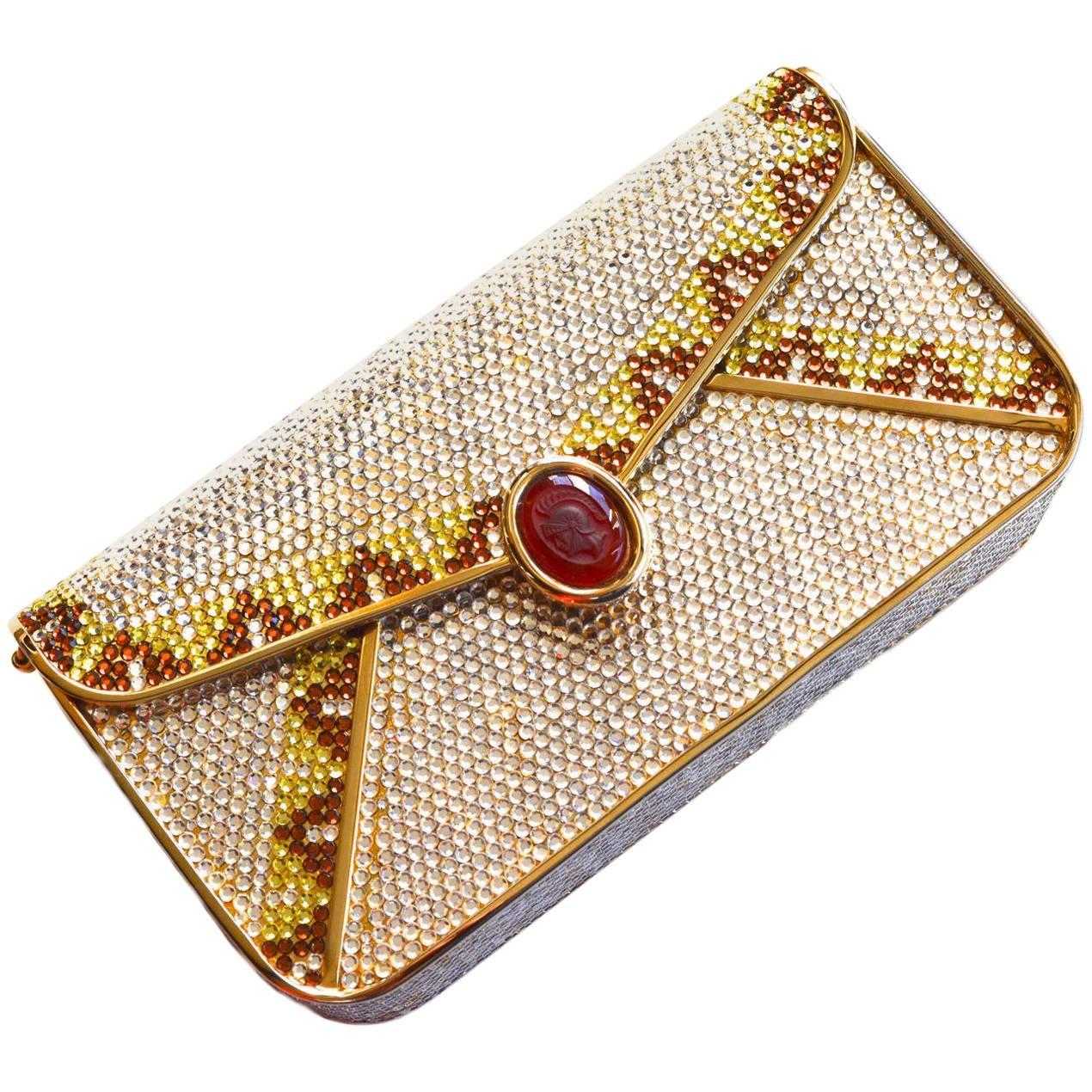 Judith Leiber Crystal Intaglio Clutch For Sale