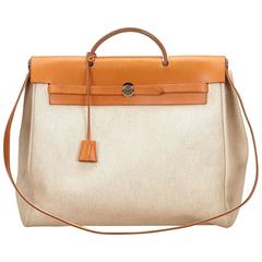 Hermes Herbag 38cm Cognac and Toile 2 in 1