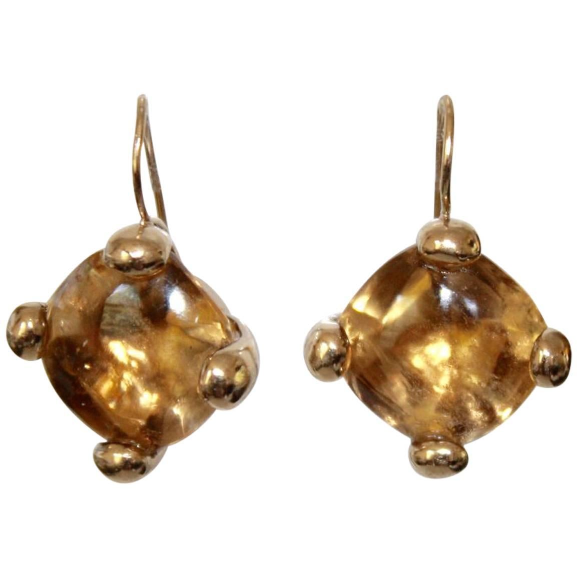 Goossens Paris Citrine and Pale Gold Pierced French Wire Earrings