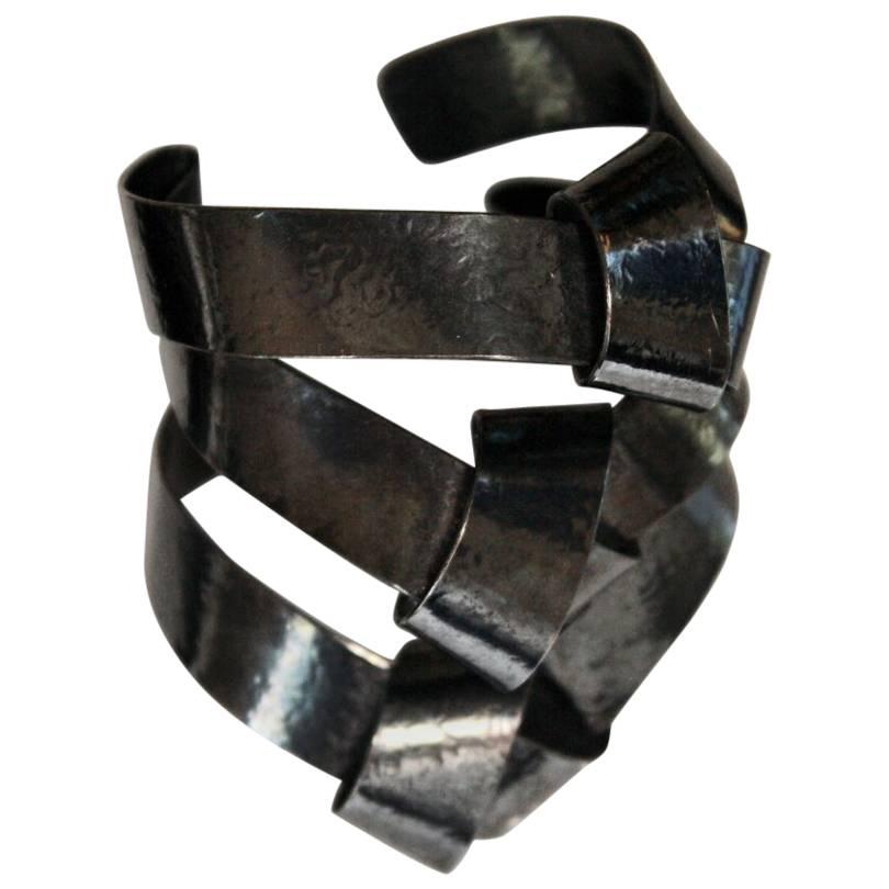 Rare Herve van der Straeten Dark Metal Triple Knot Cuff Bracelet