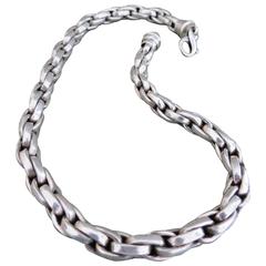 Vintage Danish Silver Link Chain Necklace Mid Century Modernist Necklace