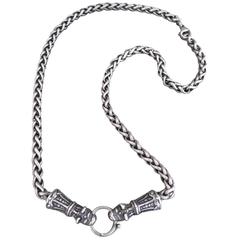 Vintage Icelandic Wolf Viking Silver Necklace Snakeskin Choker 