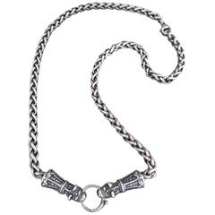 Vintage Icelandic Wolf Viking Silver Necklace Snakeskin Choker