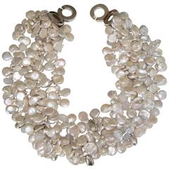 Patricia von Musulin Four Row Keshi Pearl and Sterling Silver Necklace