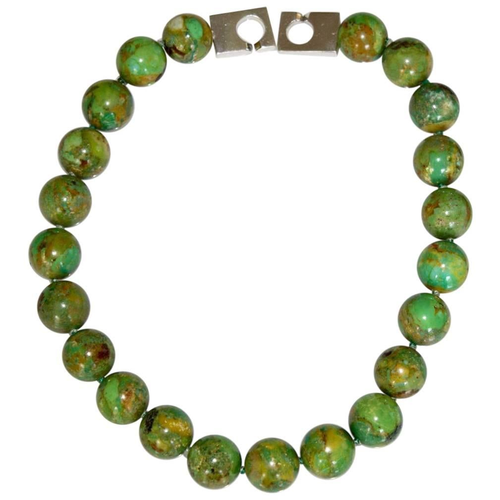 Patricia von Musulin Green Turquoise Bead Necklace with Sterling Silver Clasp