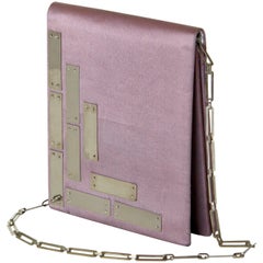 Pierre Cardin Futuristic Silk Shoulder Bag with Metal Panels and Chain Strap