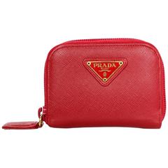 Prada Red Saffiano Leather Zip Around Coin Purse Card Holder