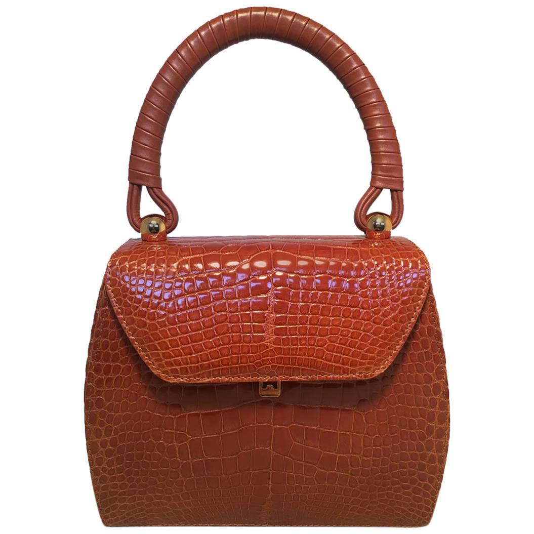 Maxima for Contessa Anna Vintage Tan Alligator Handbag For Sale