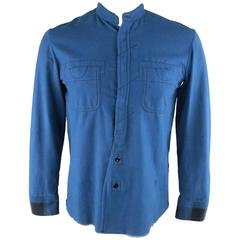 NUMBER (N)INE Size L Blue & Black Plaid Panel Raw Edge Cotton Long Sleeve Shirt 10