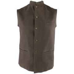 Y's by YOHJI YAMAMOTO L Brown Cotton Nehru Band Collar Vest