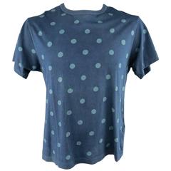 YOHJI YAMAMOTO HOMME Size L Navy Polkadot Washed Cotton T-shirt