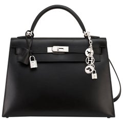 Hermès Black Box Kelly 32cm Shoulder Bag Palladium Hardware