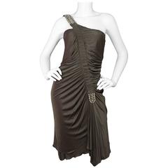 Roberto Cavalli Bronze Ruched One Shoulder Dress 12