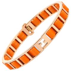 FENDI S/S 2011 "Fendista" Orange Woven Nappa Leather Gold Bangle Bracelet 9