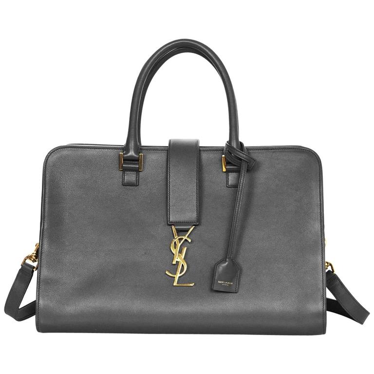 Saint Laurent Dark Anthracite Grey Medium Monogram Cabas Tote w/ Strap For  Sale at 1stDibs