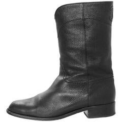 Chanel Black Leather Short Ascot Boots sz 42