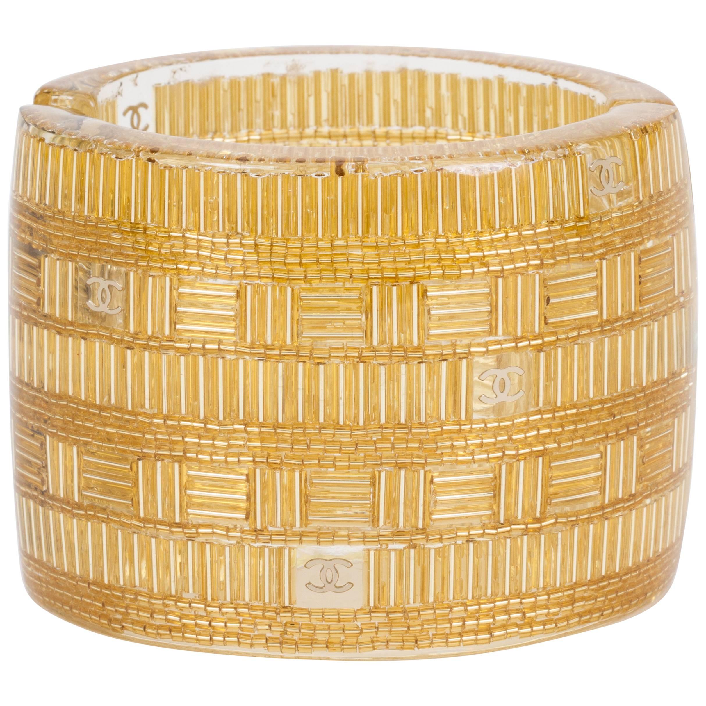 Chanel Clear & Gold Lucite Cuff Bracelet