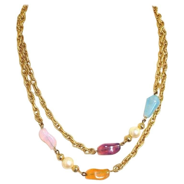 MINT. Vintage Givenchy, Paris, New York golden long chain necklace. For Sale