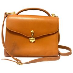 Vintage MOSCHINO orange brown grained leather kelly shoulder bag with heart moti
