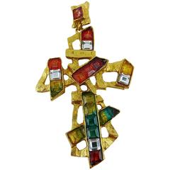 Christian Lacroix Vintage Massive Rainbow Cross Pendant 10