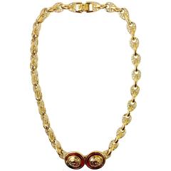 Gianni Versace 1990s gold double medusa head necklace with rhinestones 10