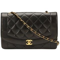 1990s Chanel Black Quilted Lambskin Retro Diana Classic Single Flap Bag