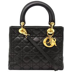 Christian Dior Supple Black Lady Dior Lambskin Bag 