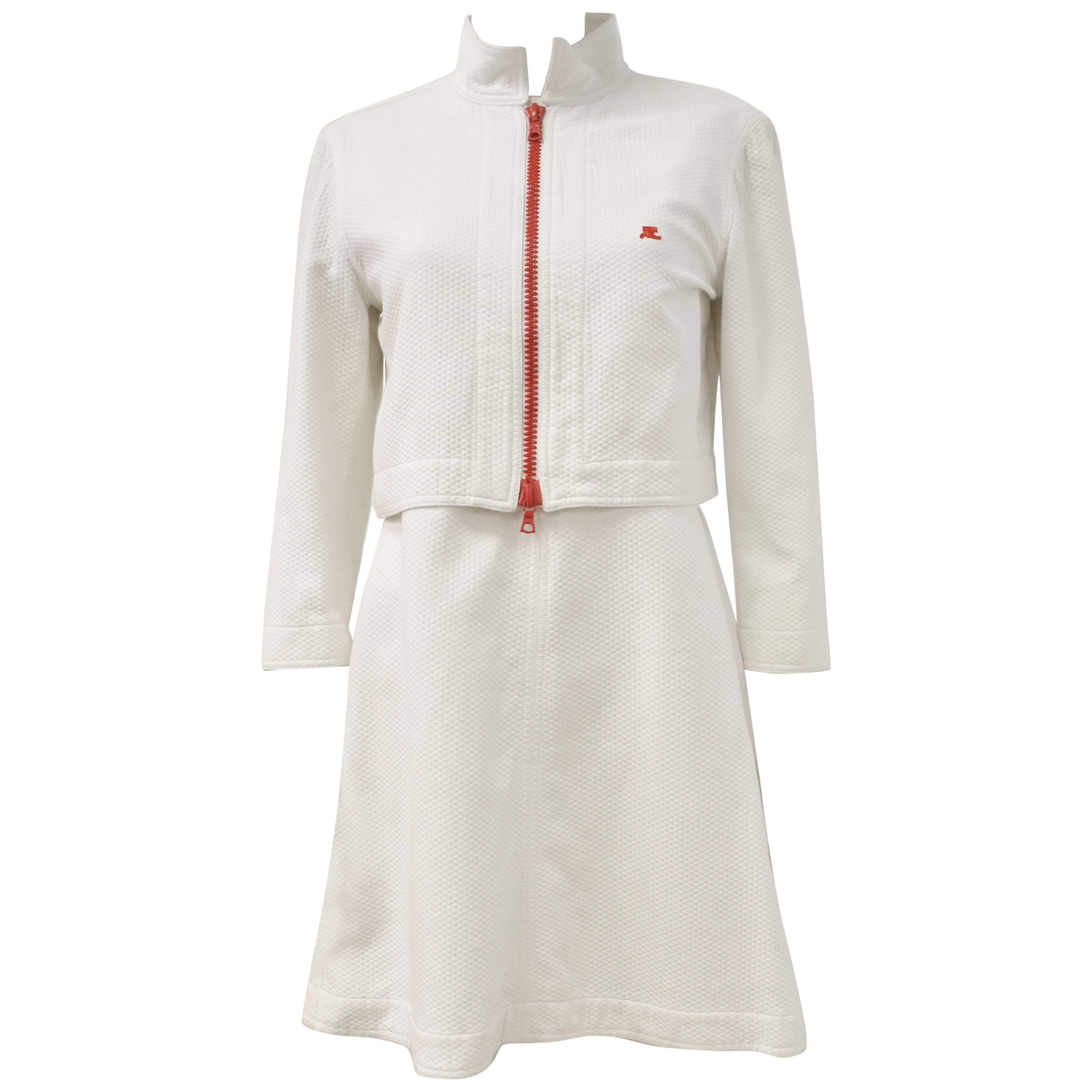 Courrèges white two piece with mini dress and cropped jacket 