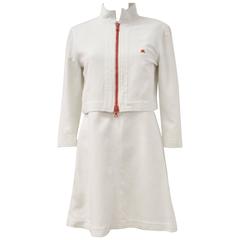 Courrèges white two piece with mini dress and cropped jacket 