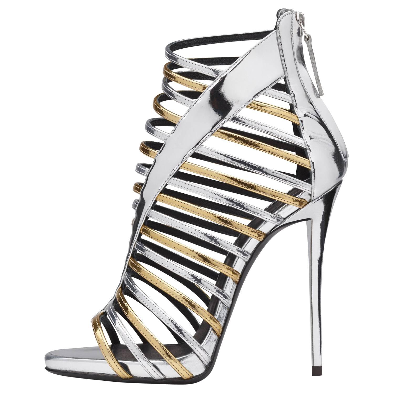 Giuseppe Zanotti New Gold Silver Patent Gladiator Evening Sandals Heels in Box