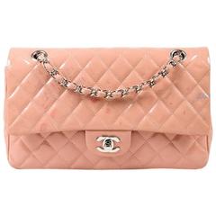 Chanel Pink Patent Quilted "Medium Double Flap" Shoulder Bag