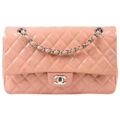 Chanel Pink Patent Quilted "Medium Double Flap" Shoulder Bag