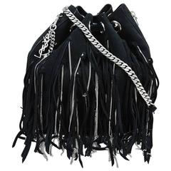 Saint Laurent Black Suede Silver Tone Chain Link Fringe Hobo Bag For ...