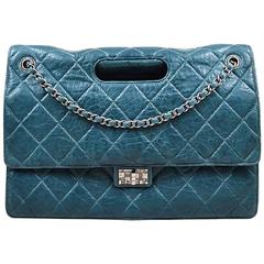 Chanel Teal Lambskin Leather Quilted Double Flap Maxi "Takeaway" Bag
