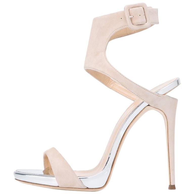 Giuseppe Zanotti New Nude Tan Suede Silver Accent Evening Sandals Heels ...