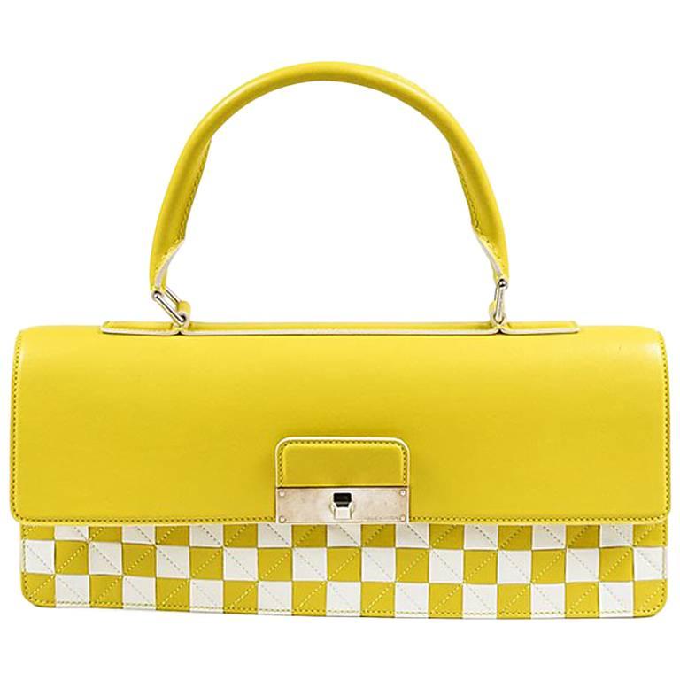 Louis Vuitton "Mosaic Envelope" Yellow & White Leather Damier Bag For Sale