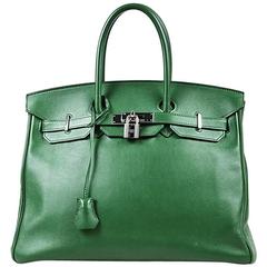 Hermes Vert Emeraude Green Swift Leather "Birkin 35" Satchel Tote Bag 2